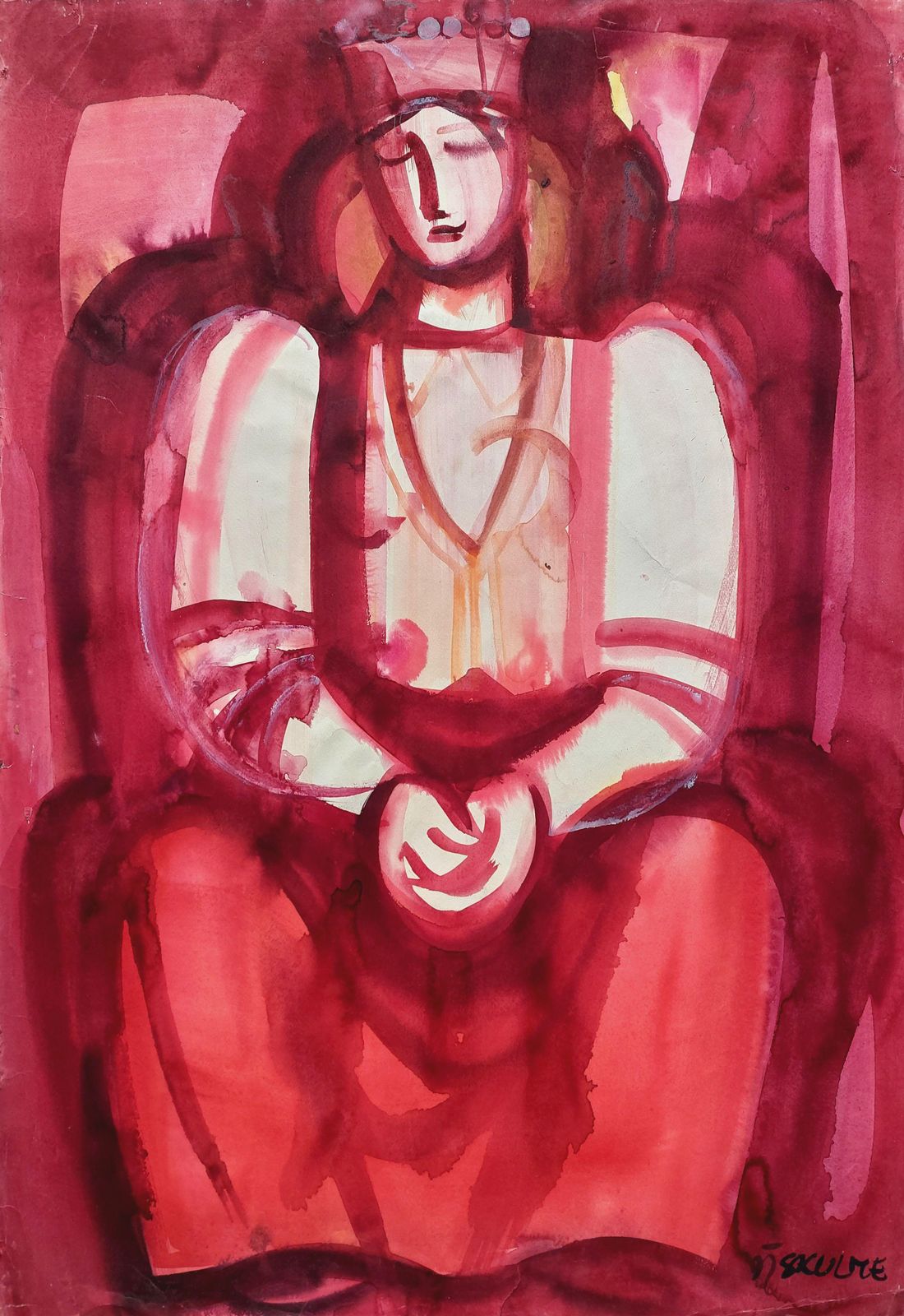 Dzemma Skulme Folk Girl. Paper, Watercolor