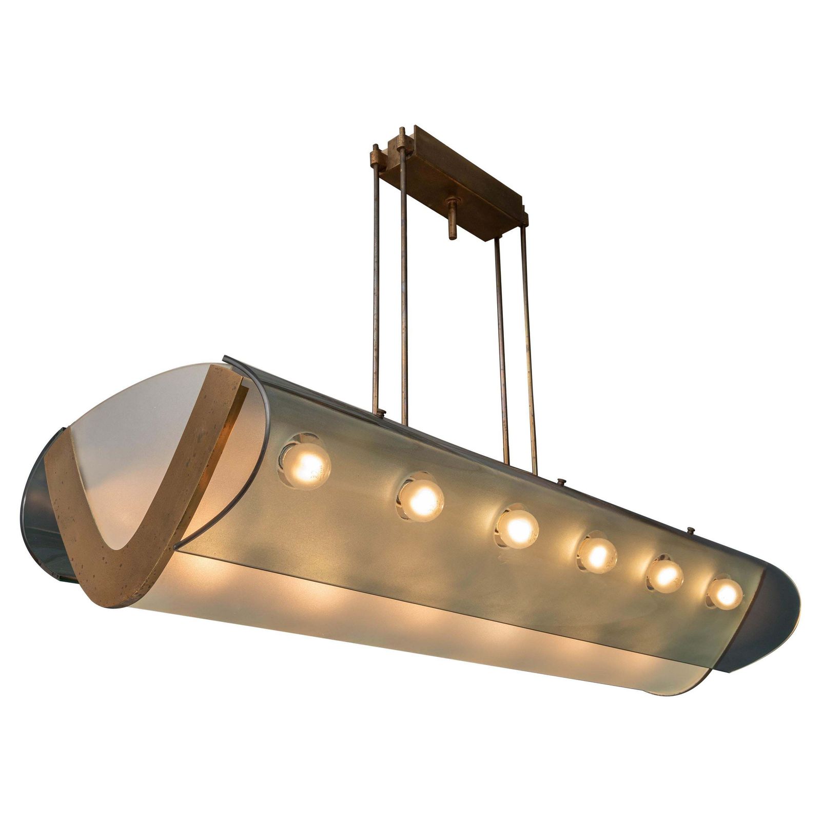 Max Ingrand Fontana Arte No 2296 Ceiling Lamp In Glass, Brass And Metal, Italy, 1950's