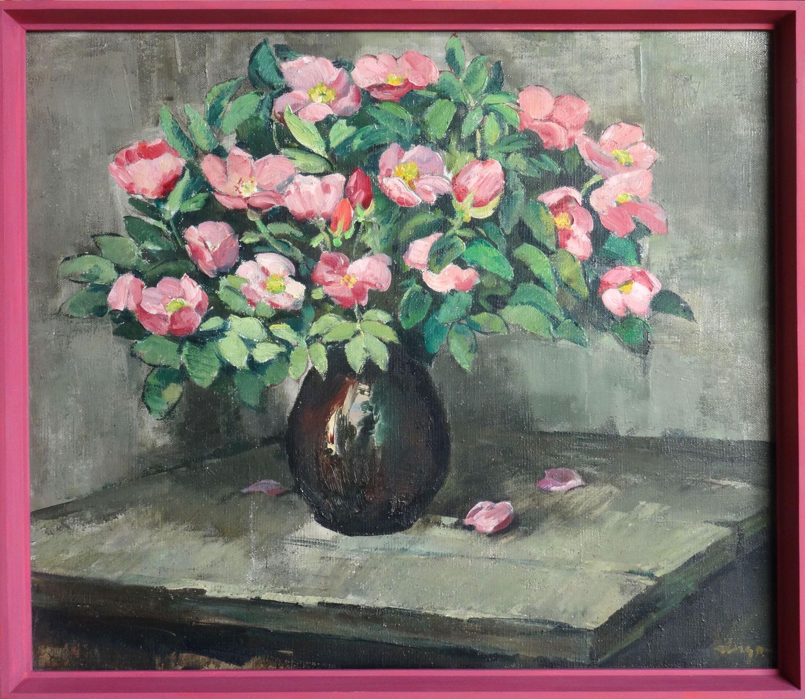 Vladimir Andrijenko Pink Peonies In Vase. 1983, Canvas, Oil photo for sale