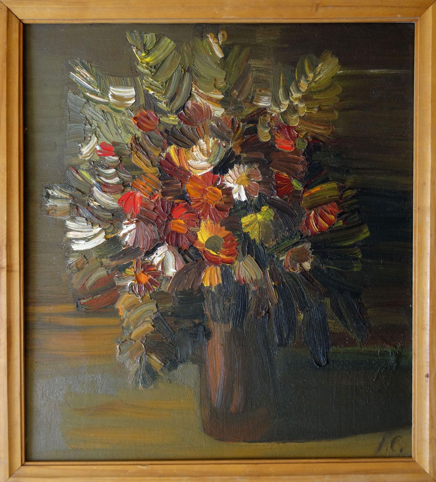 Inta Celmina Bouquet Of Flowers In A Vase Oil On Cardboard photo Art