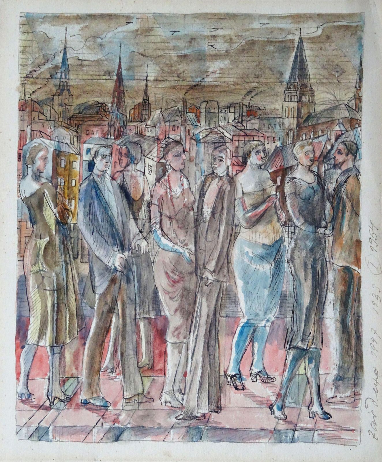 Adolfs Zardins Overflight Over The City. 1947, Paper, Mixed Media, photo furniture