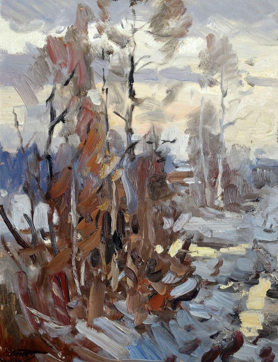 Edgars Vinters Sunny Landscape. Bilateral Oil On Cardboard 1985 photo furniture