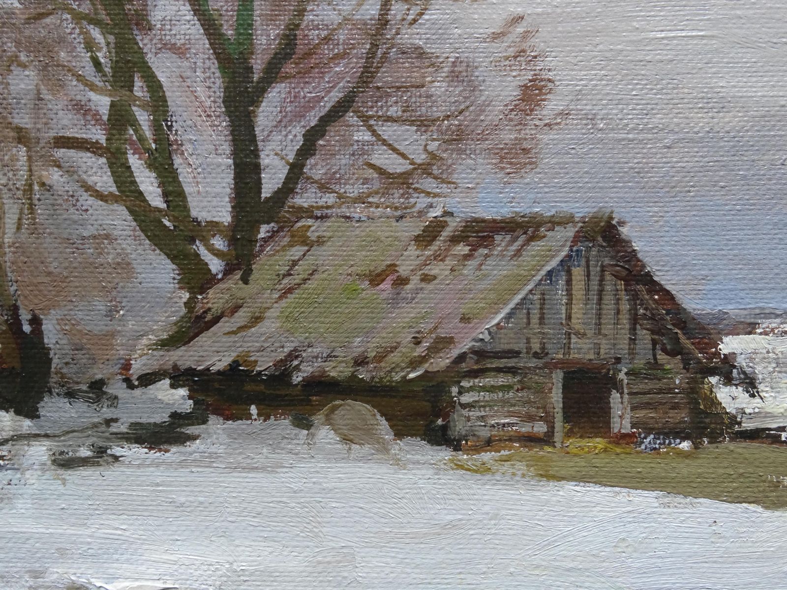 Alfejs Bromults Winter In The Village. Oil On Canvas And Cardboard photo Art