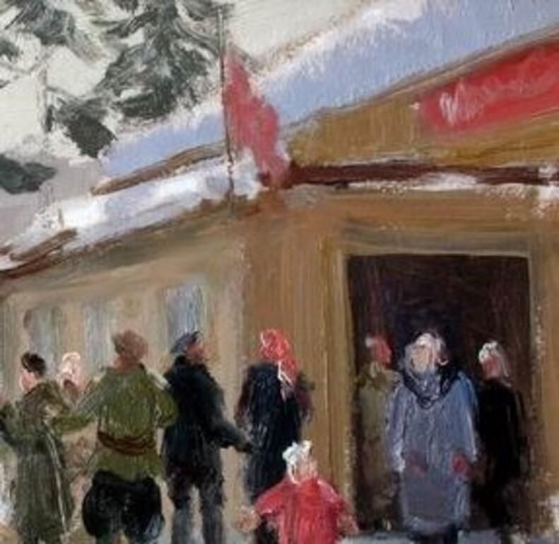 Aleksandrs Zviedris Kolkhoz In Winter. 1950, Oil On Cardboard, photo furniture