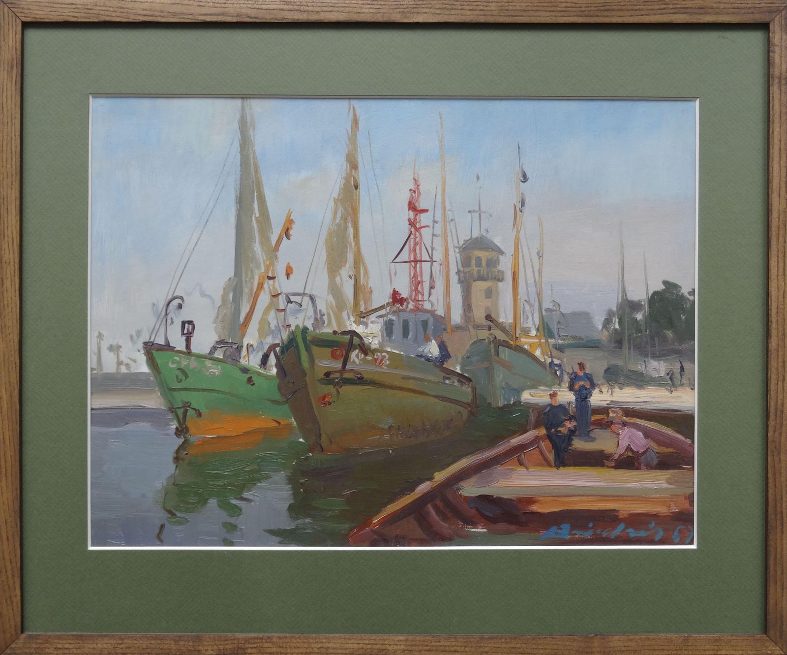 Aleksandrs Zviedris Ships In The Port Cardboard, Oil 1969 photo furniture