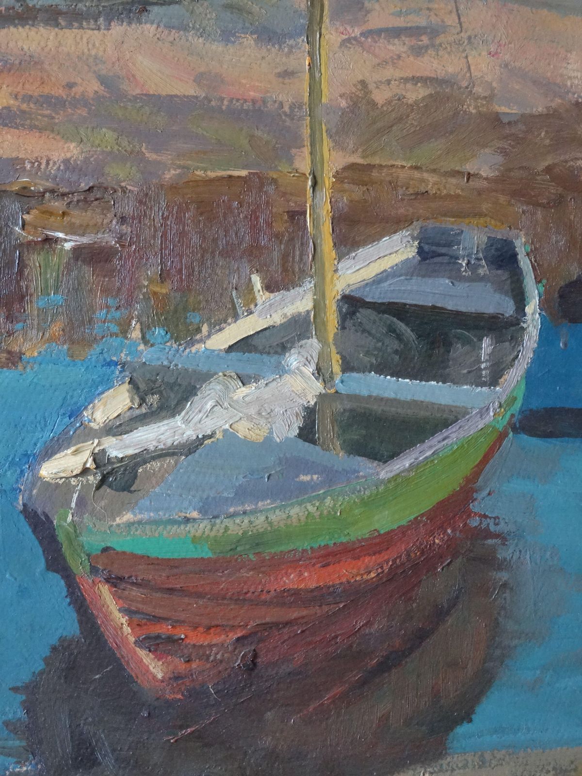 Alfejs Bromults Boat On The River Bank. 1980. Oil On Cardboard photo Art