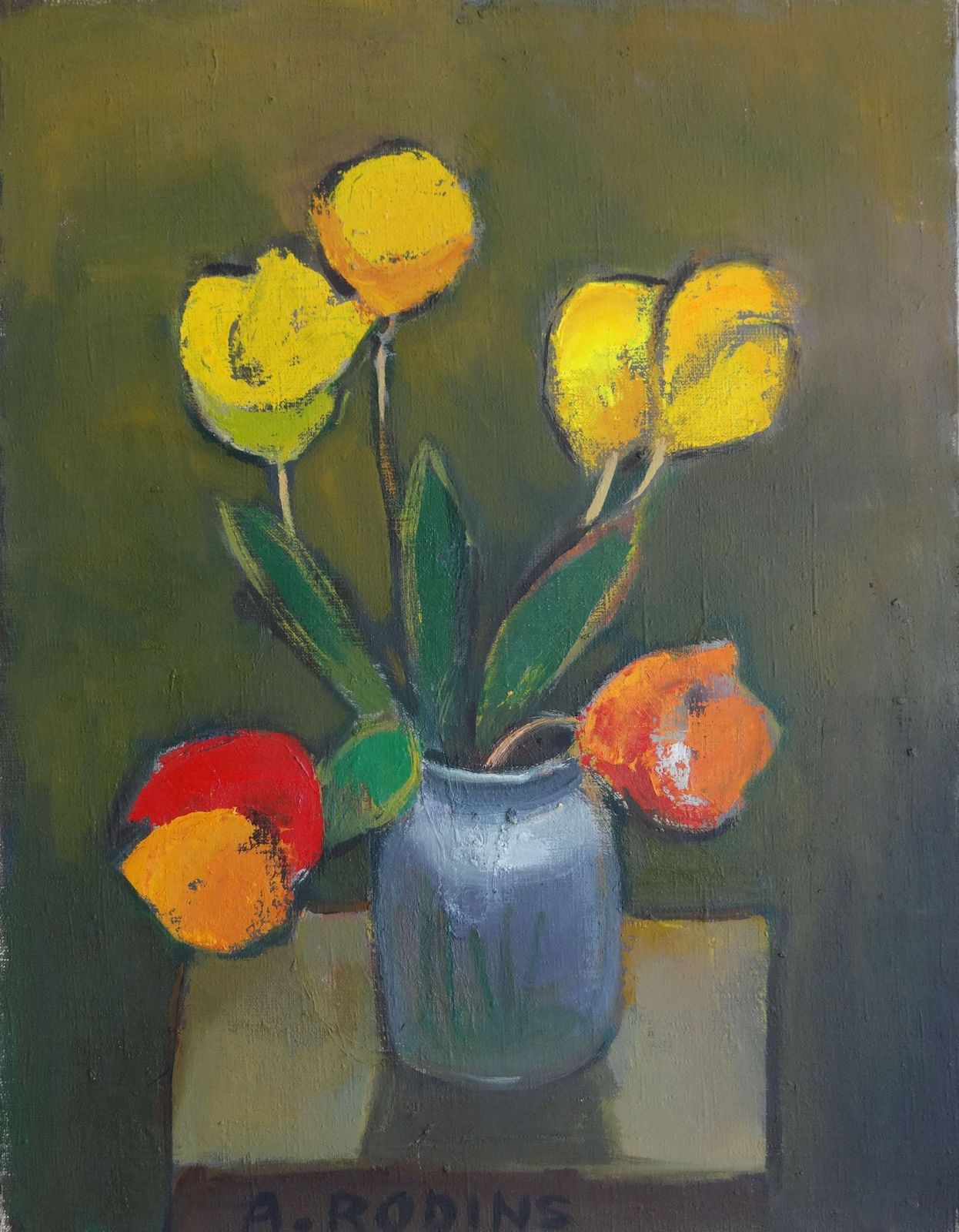 Aleksandr Rodin Seven Tulips. Oil On Canvas 1979 photo for sale