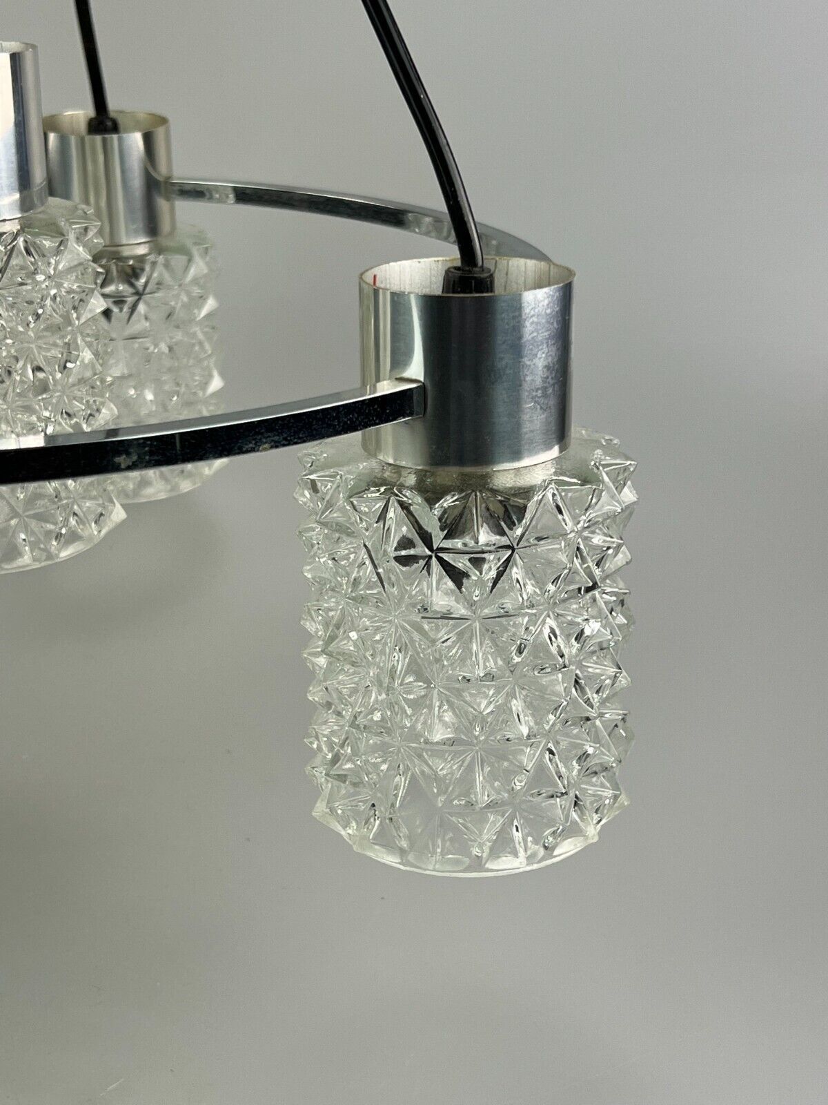 60er 70er Jahre Lampe Leuchte Deckenlampe Kronleuchter Glas Chrome Space Age photo vinterior