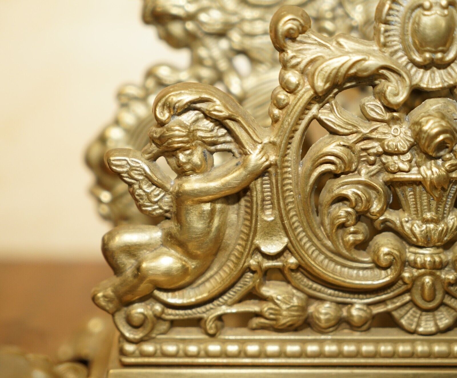 Lovely Antique French Baroque Repousse Gilt Brass Cherub Inkwell Letter Stand photo buy