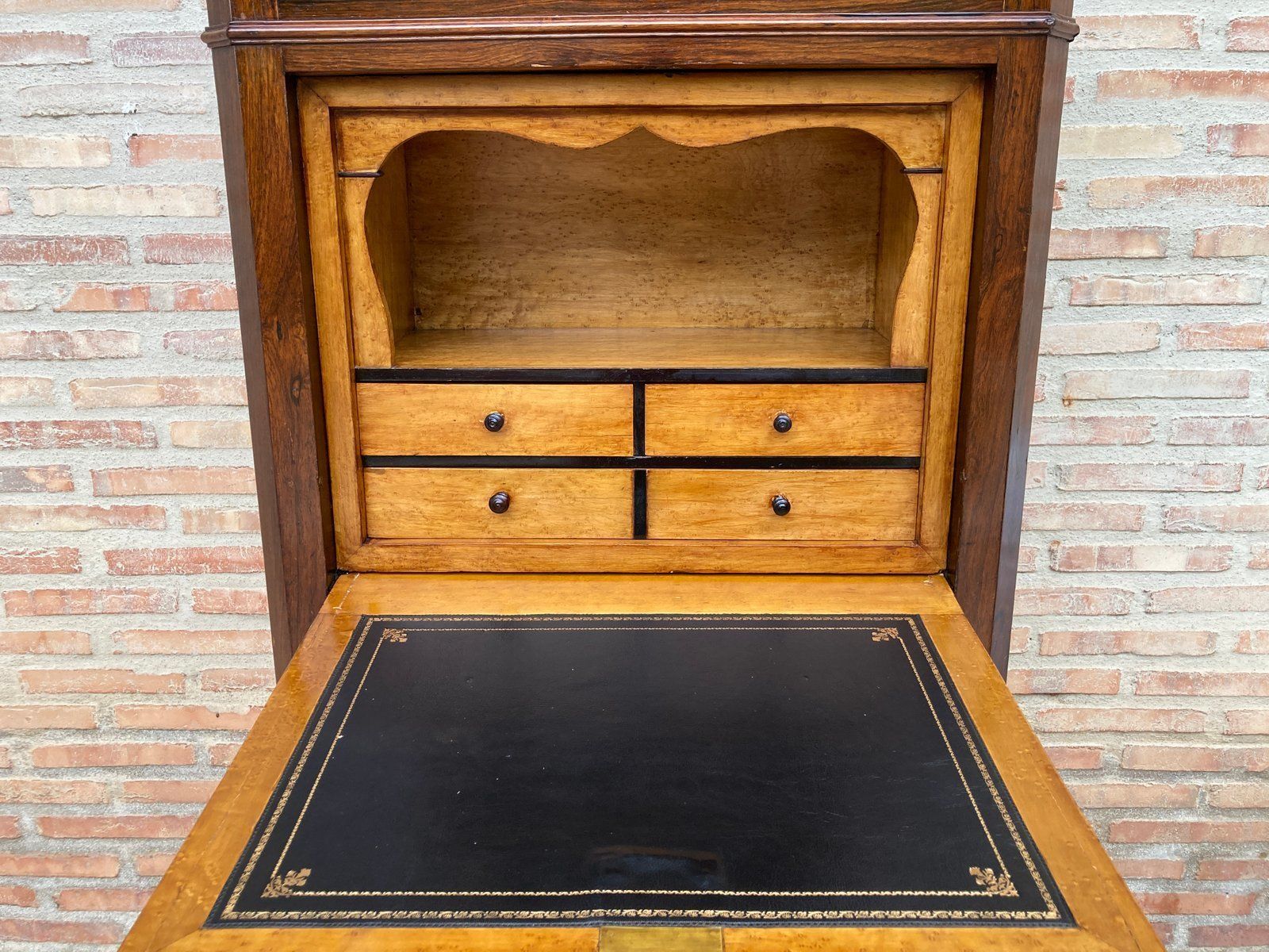 Mid 19th Century French Louis Philippe Carved Walnut Secretary Cabinet, 1890s photo for sale