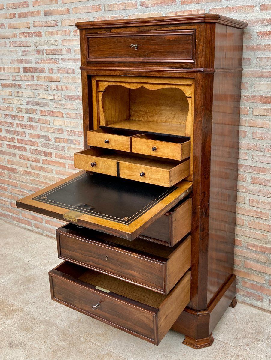 photo buy Mid 19th Century French Louis Philippe Carved Walnut Secretary Cabinet, 1890s