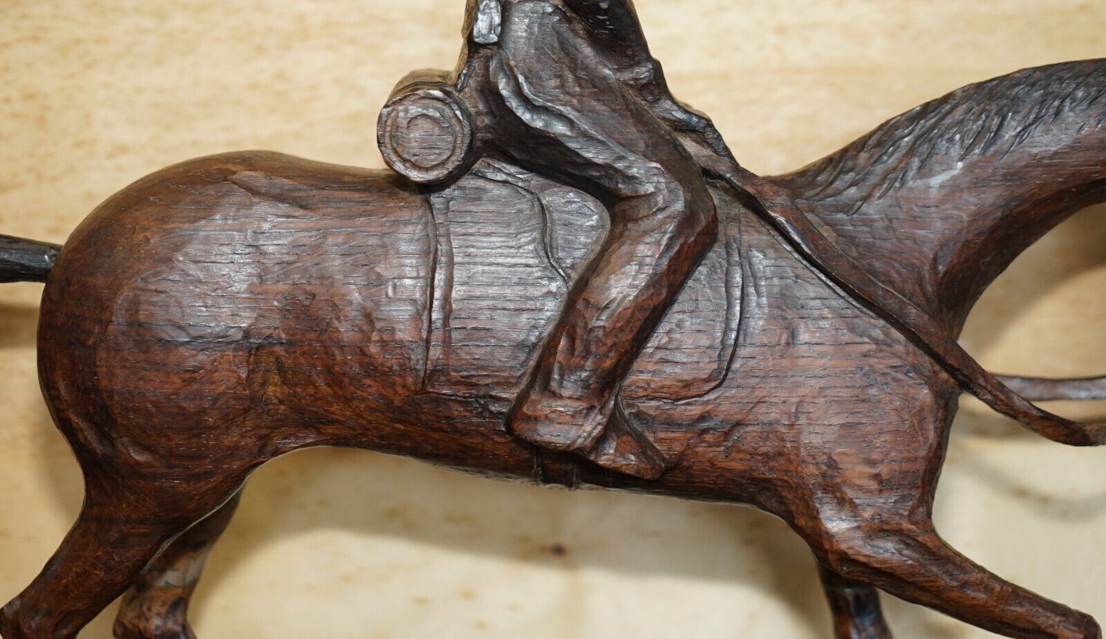 Hand Carved Signed Wakmaski 80 Large Wood Statue Of Soldier On A Horse Very Fine photo Art