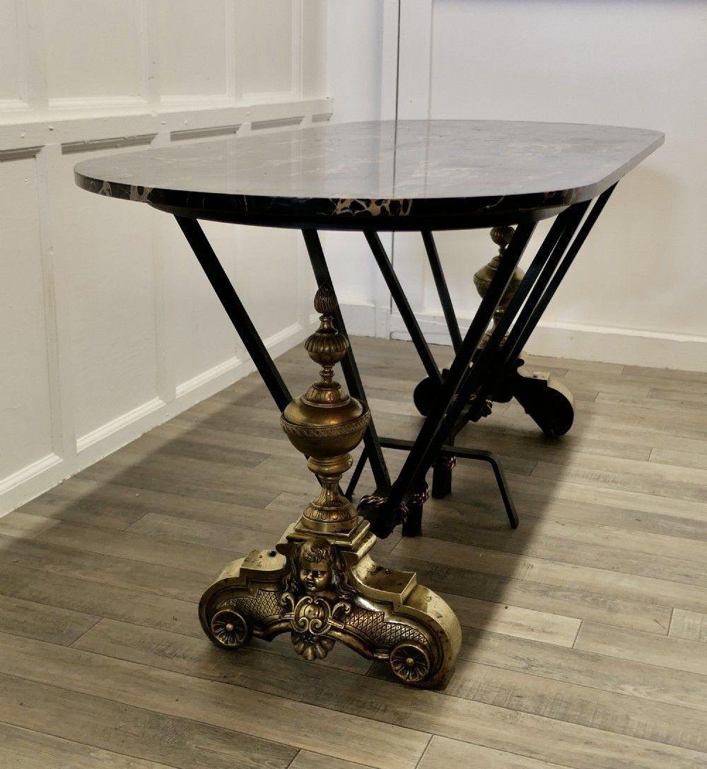 French Brass And Iron Marble Top Centre Table photo for sale