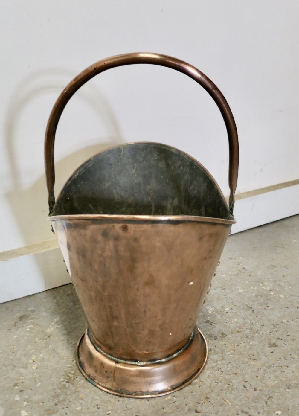 An Art Nouveau Embossed Copper Helmet Coal Scuttle photo 594.0