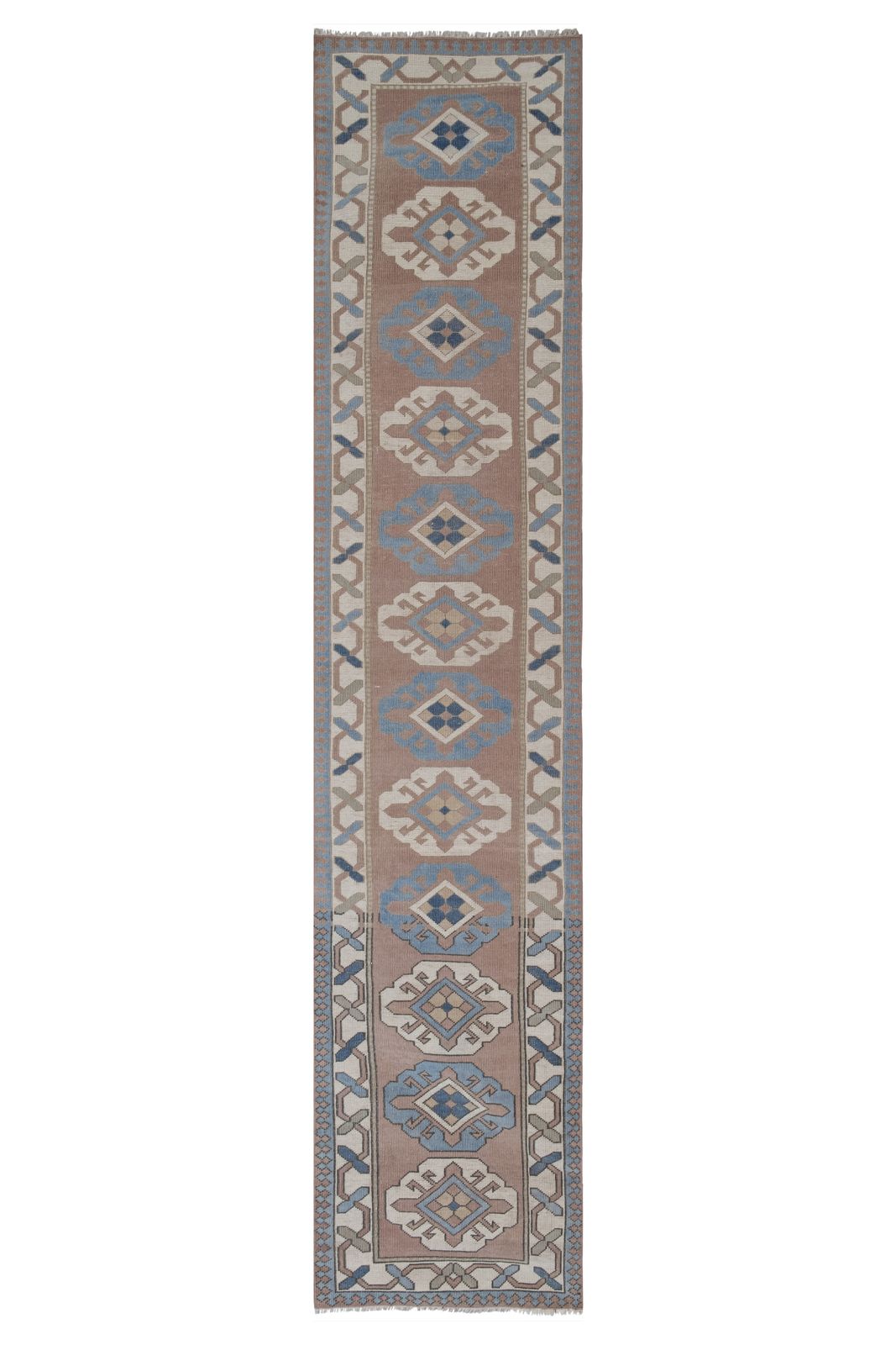 Vintage Anatolian Oushak Kars Runner 2'7" X 12'6"