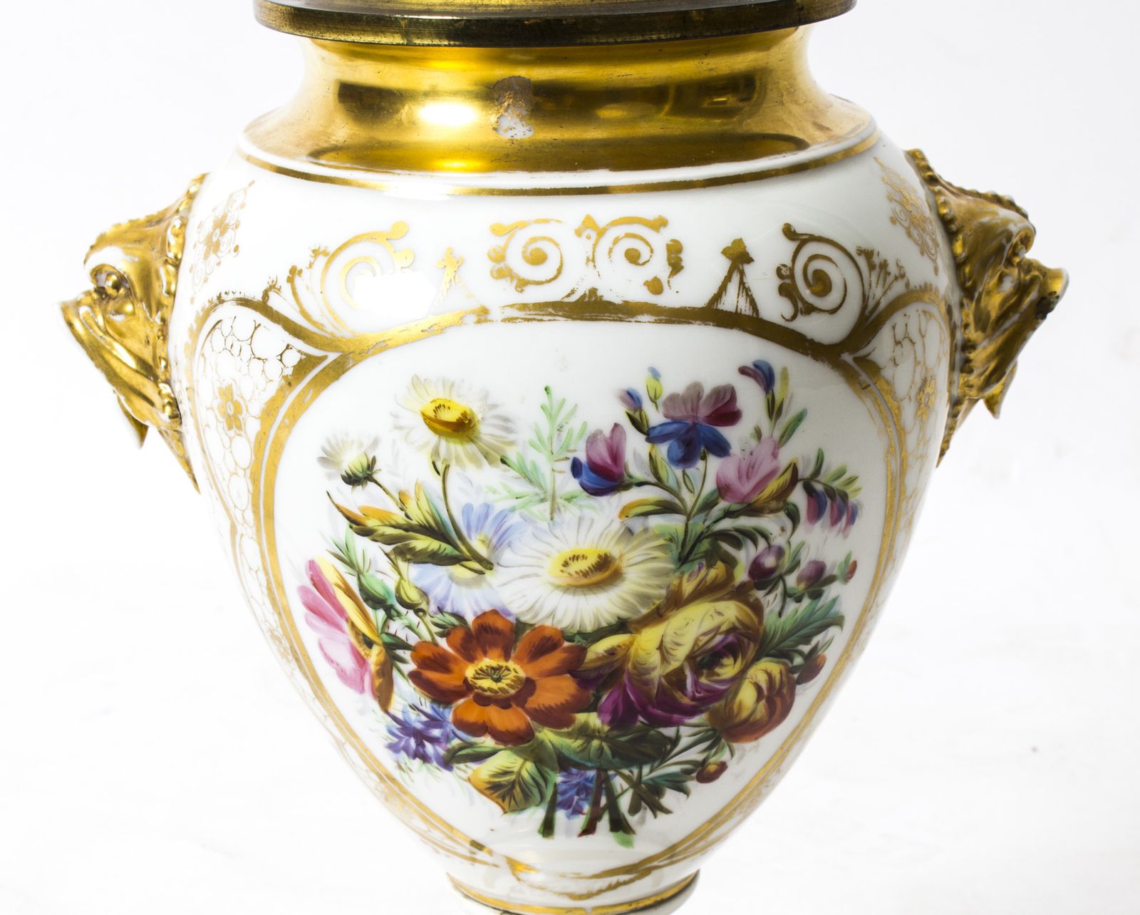 Antique French Hand Painted & Gilt Porcelain Lamp C.1850 photo vintage