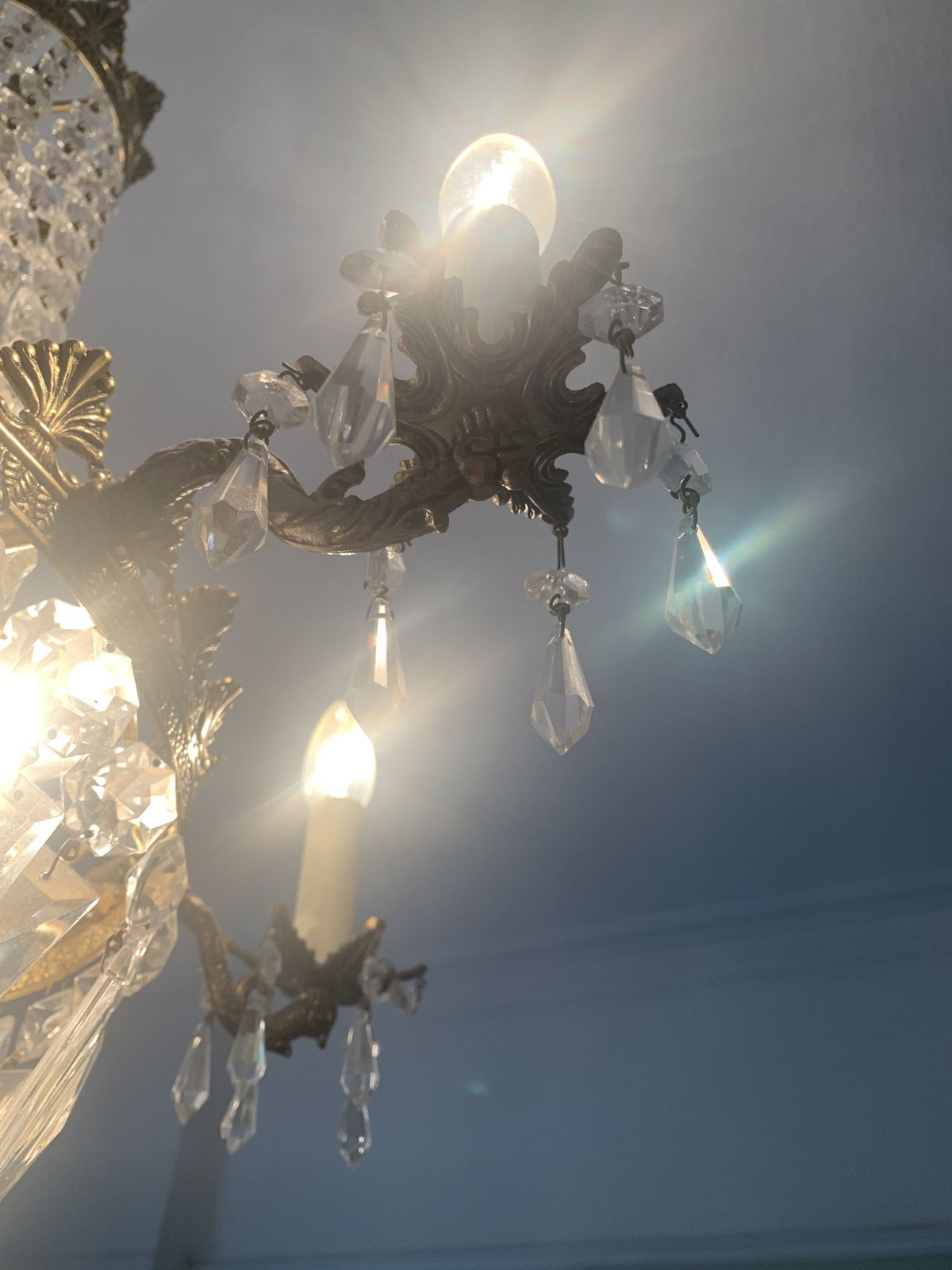 photo furniture Antique Gilt Metal And Crystal Chandelier