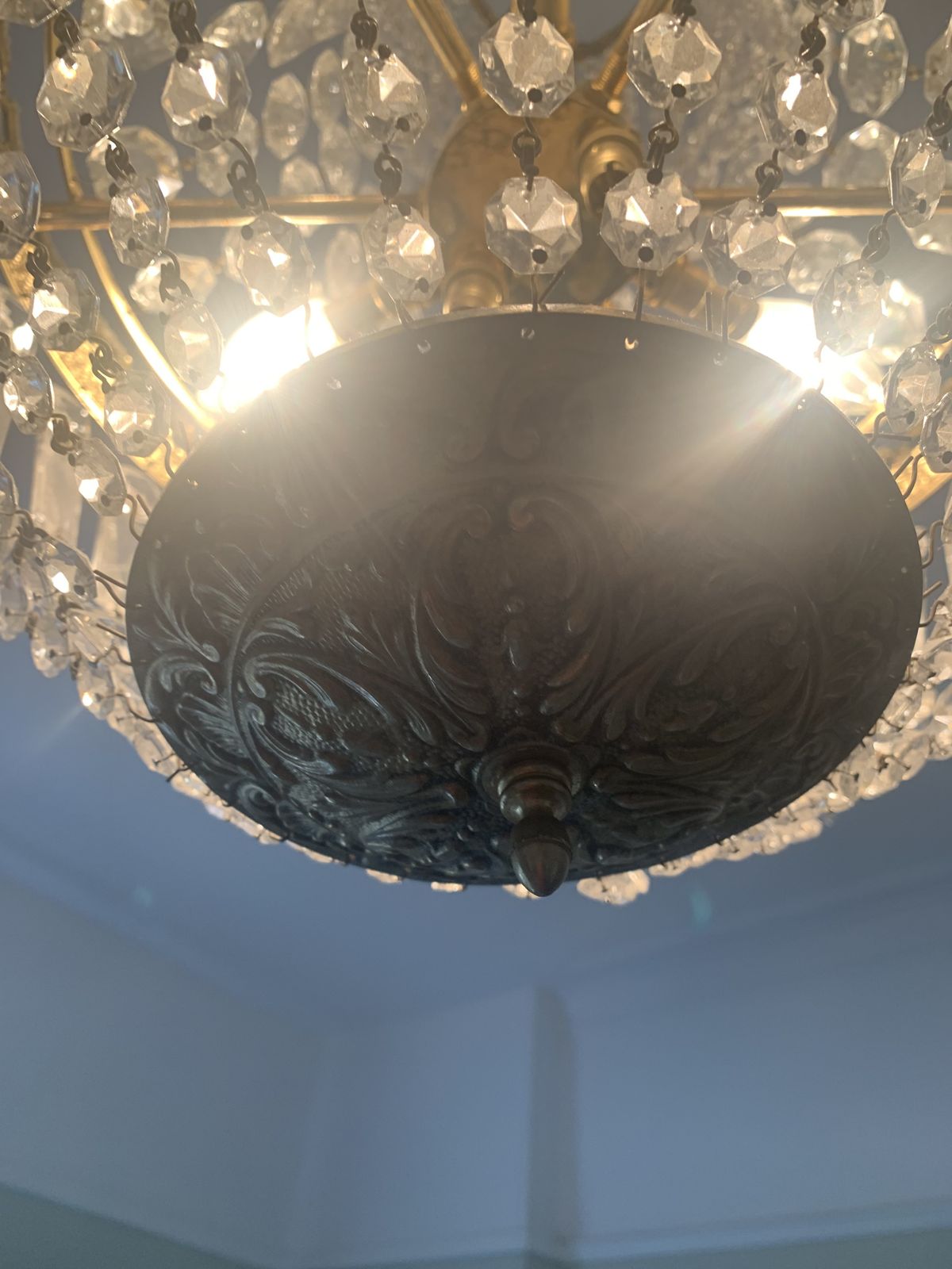 Lighting Antique Gilt Metal And Crystal Chandelier photo