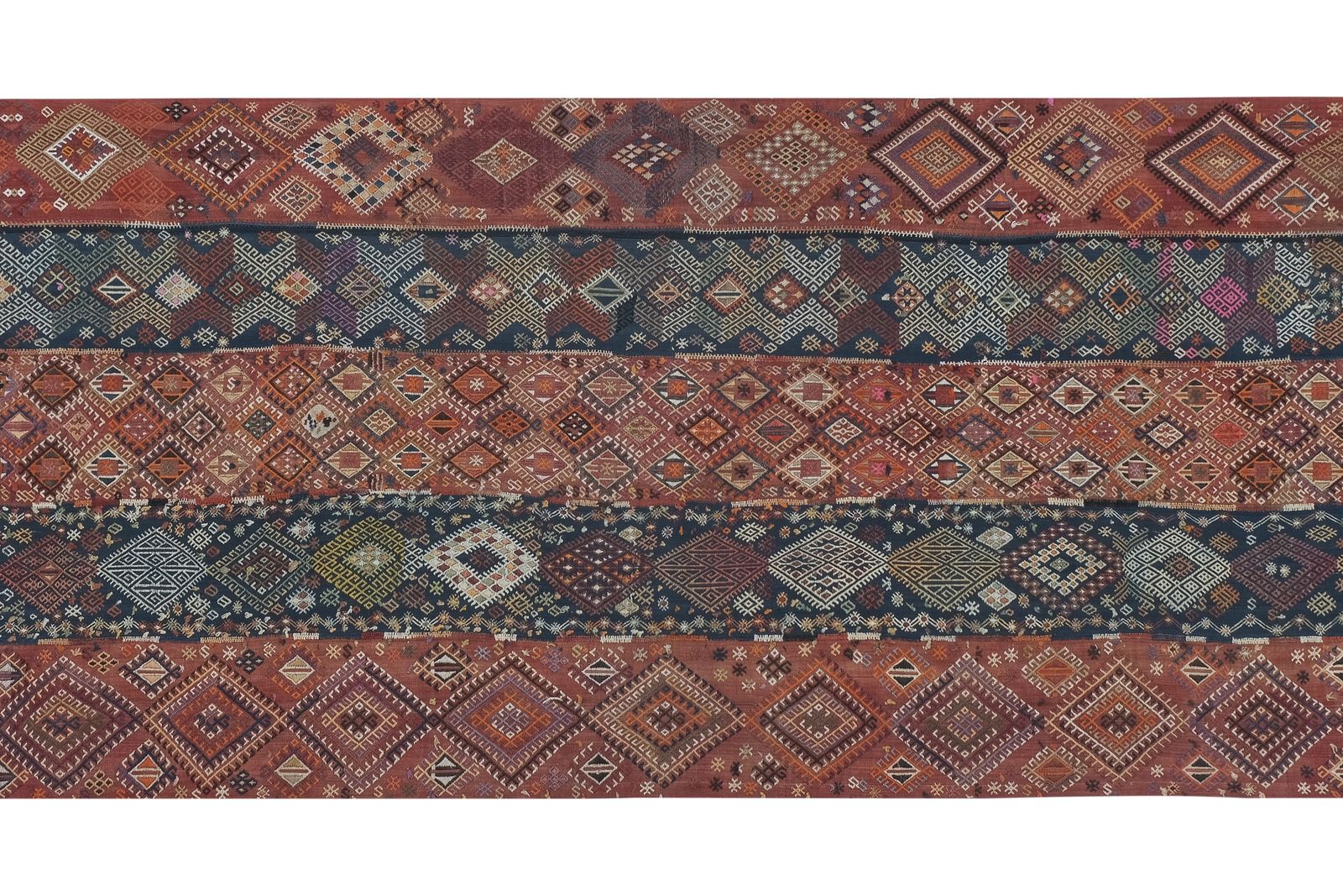 1960s Turkish Cicim Kilim Embroidered Rug 5'1" X 12'4" photo for sale
