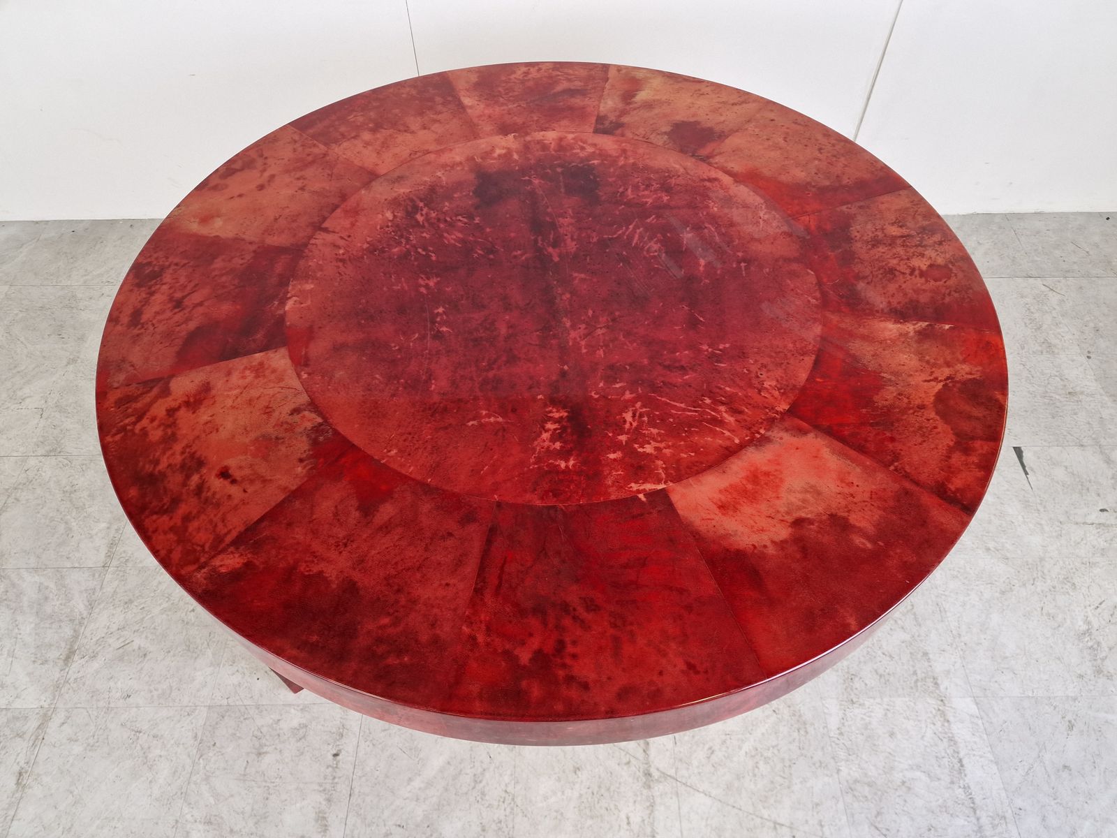 Italian Red Lacquered Goatskin / Parchment Dining Table By Aldo Tura, 1960s photo furniture