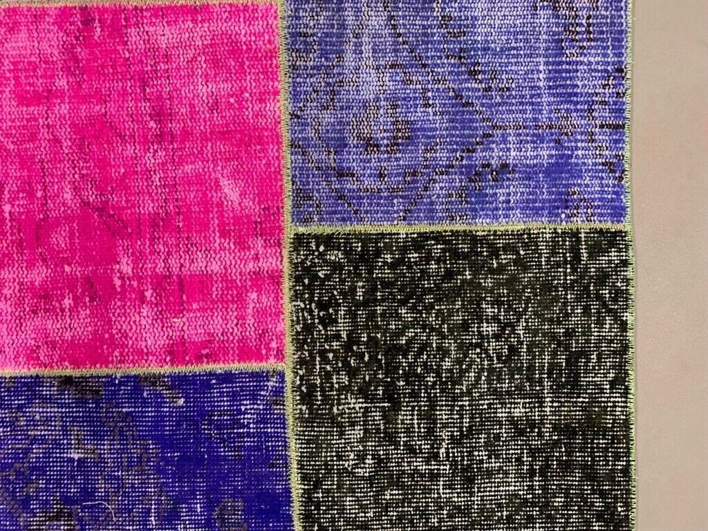 Distressed Vintage Turkish Patchwork Rug 221x150 Cm Wool Medium photo Textiles