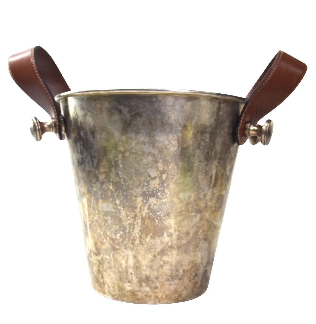 Champagne Bucket In Silver Metal And Art Deco Leather 1930