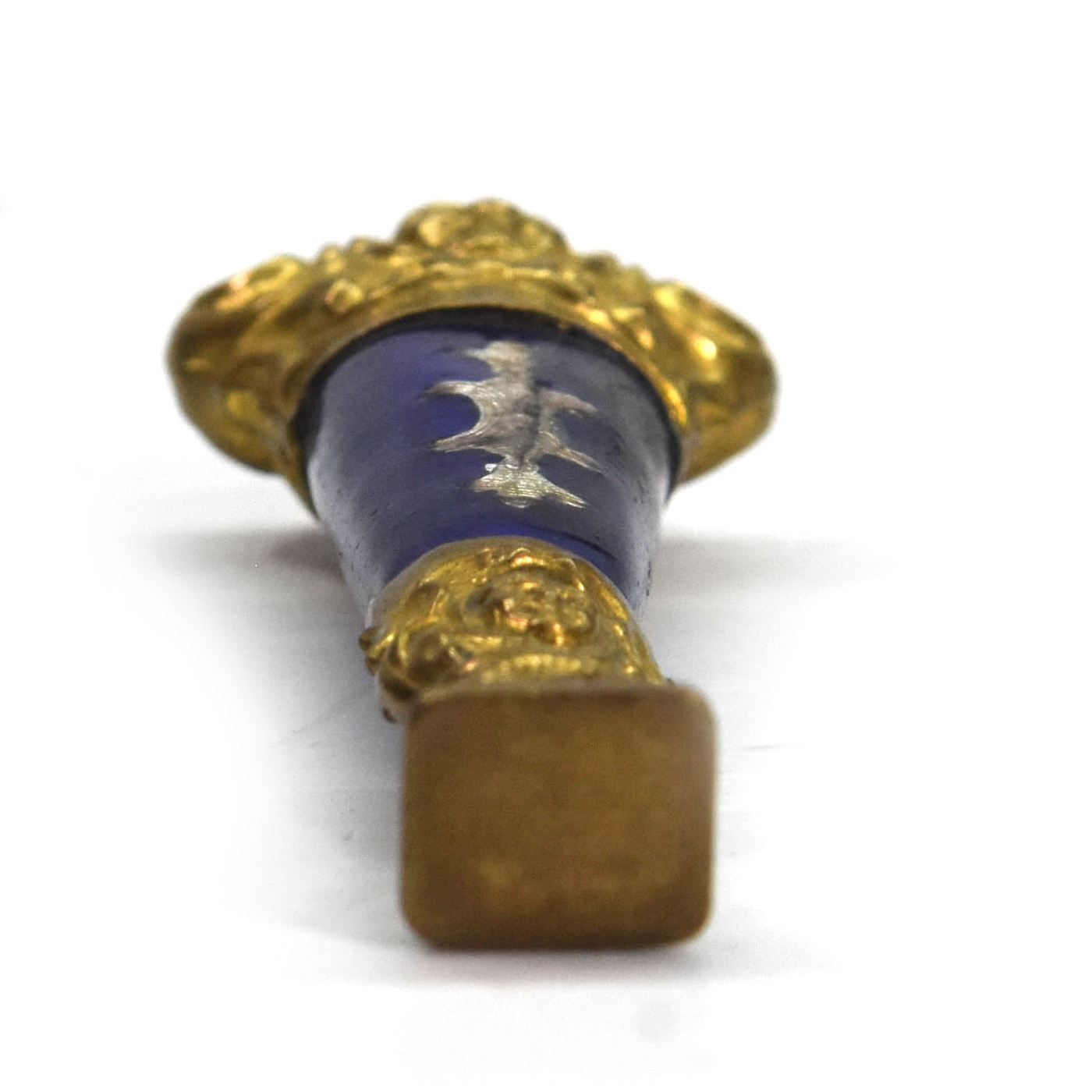 Collectible Seal In Blue Crystal Decorated With Mother Of Pearl And Bronze photo for sale