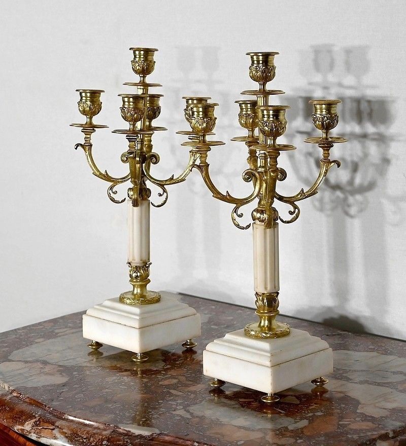 Pair Of Gilt Bronze Candlesticks, Louis XVI Style, 19th Century photo for sale