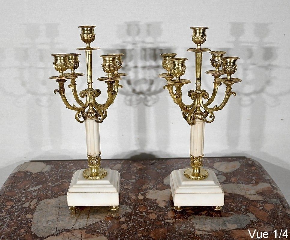 photo vinterior Pair Of Gilt Bronze Candlesticks, Louis XVI Style, 19th Century
