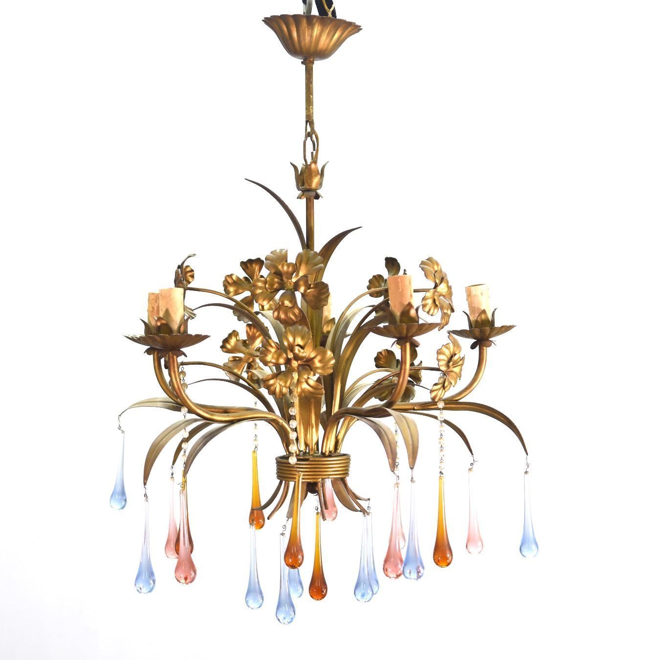 Pair Of Chandeliers With Tassels And Colored Pears