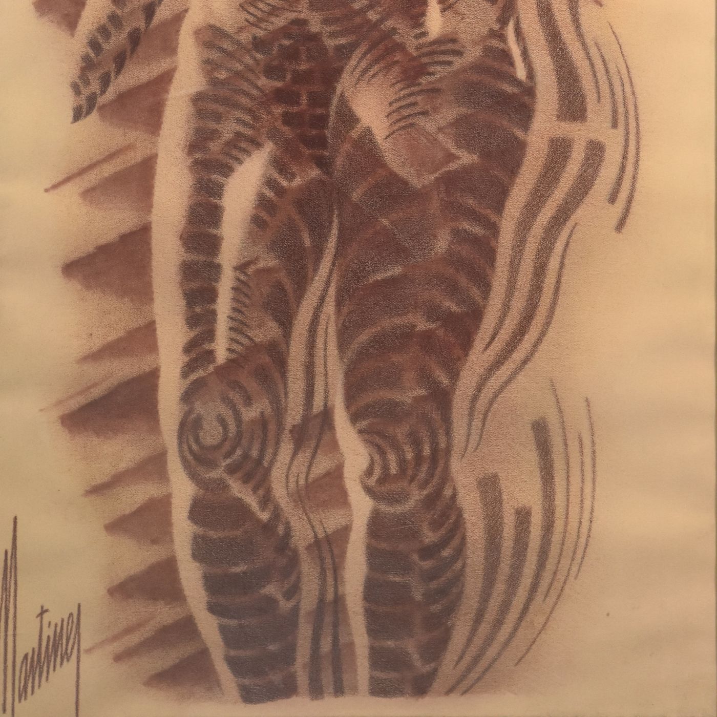 Charcoal And Sanguine Woman On Textile French School Martinez photo Art