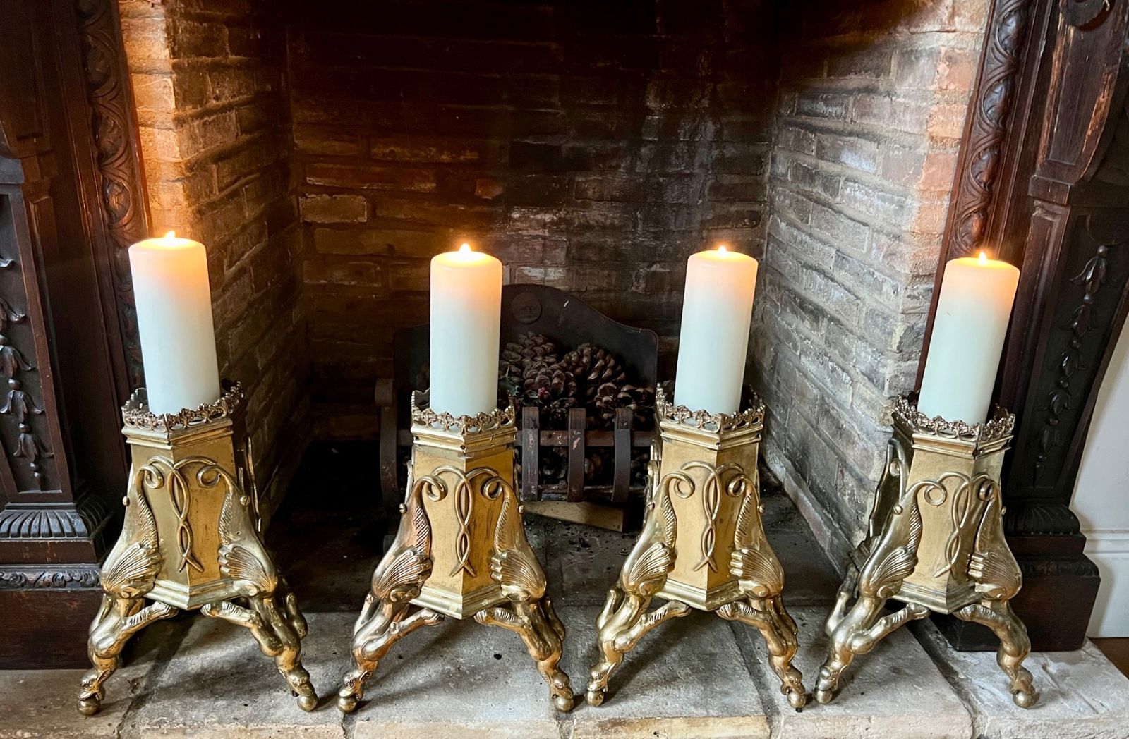 Unusual Set Of 4 Ornate Brass Candlesticks photo Home Decor