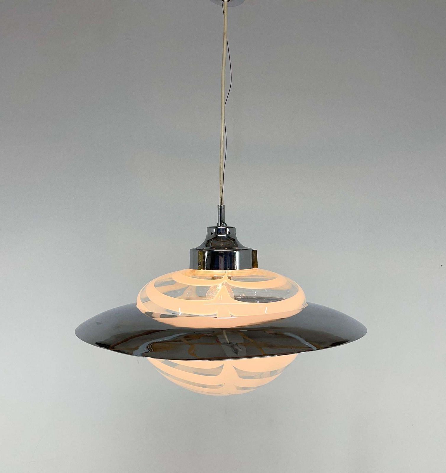 1970's Italian Murano Glass And Chrome Pendant 'Saturn' photo Lighting