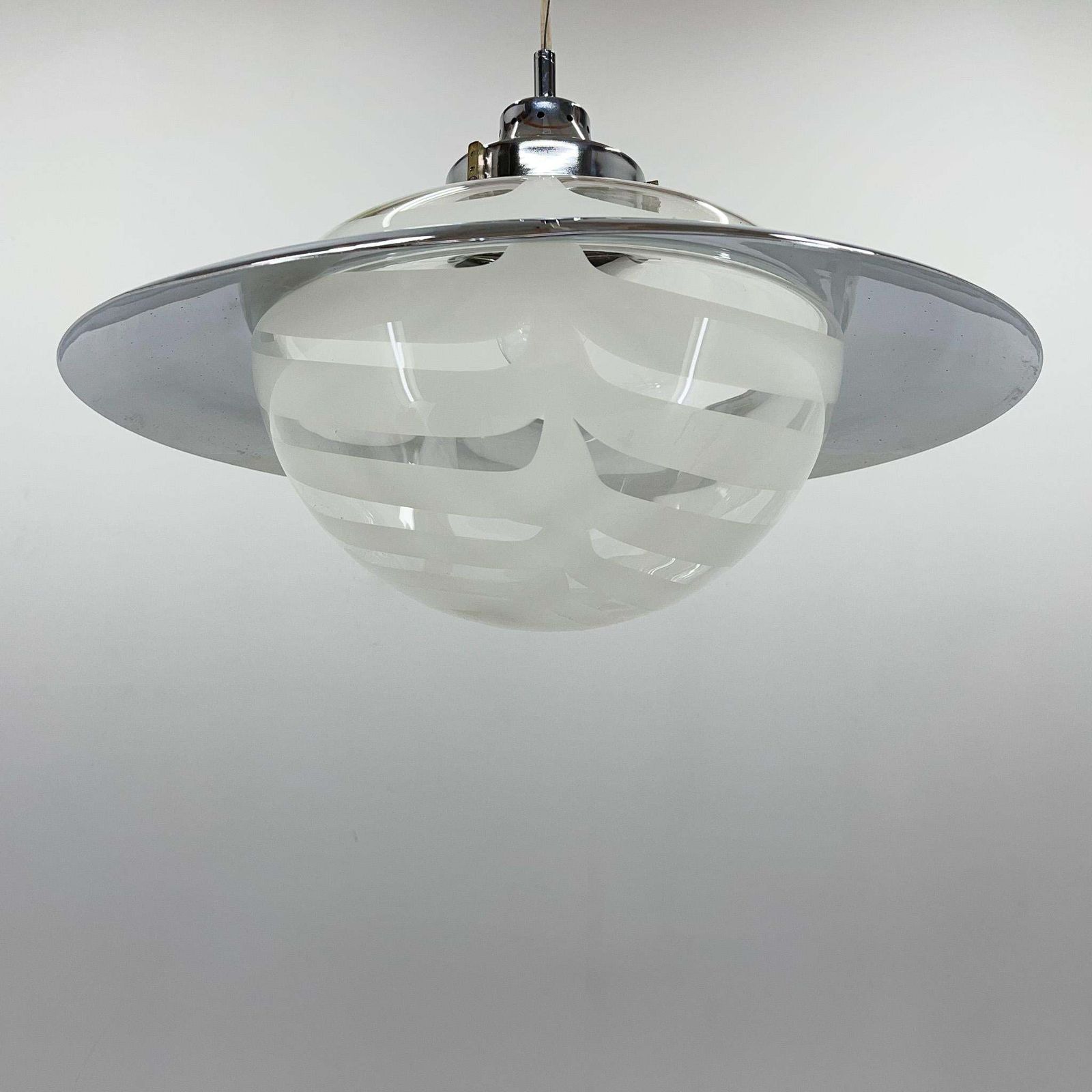 photo for sale 1970's Italian Murano Glass And Chrome Pendant 'Saturn'