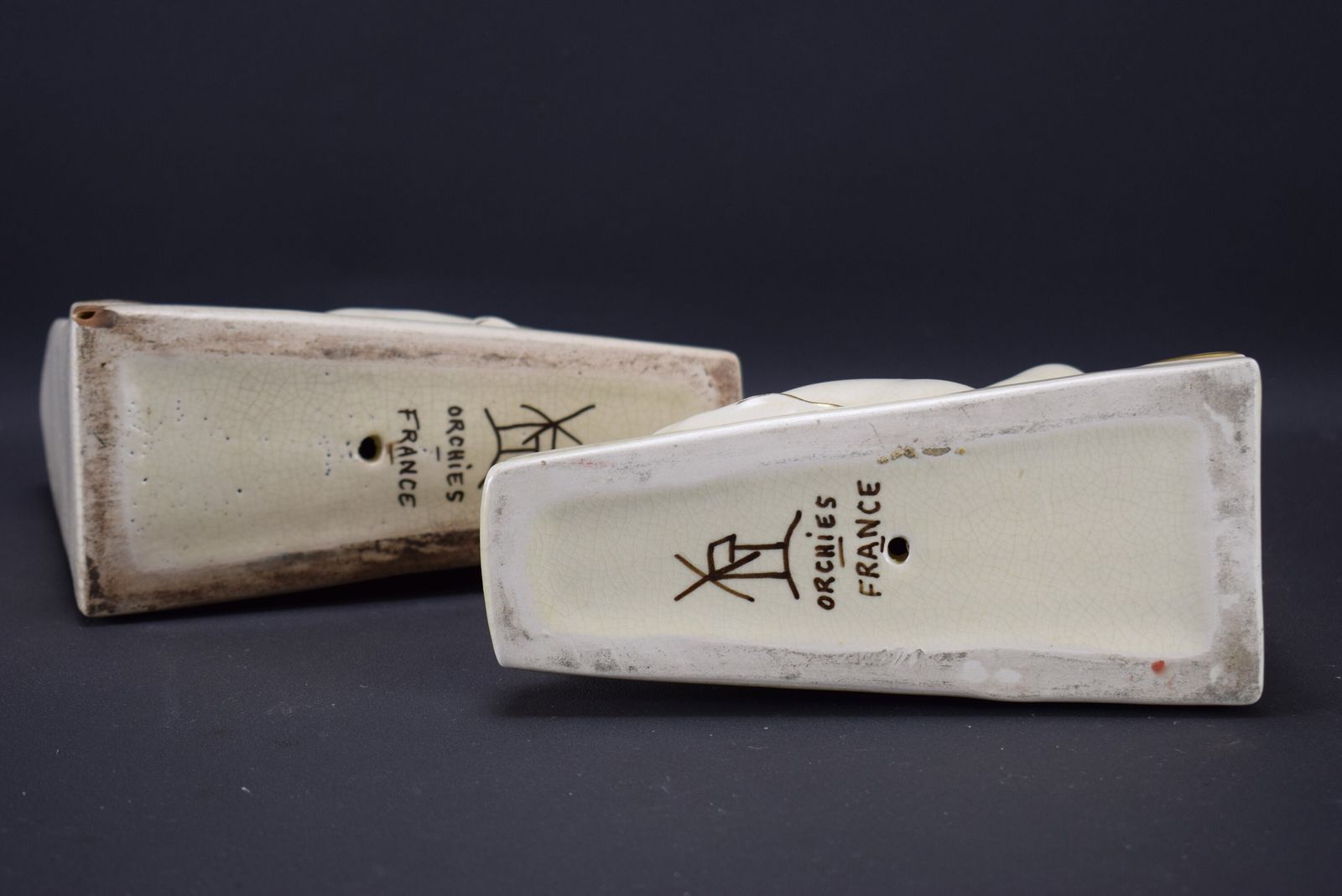 Art Deco Pair Of Mermaid Bookends By Lejan Orchies White Ceramic photo vintage