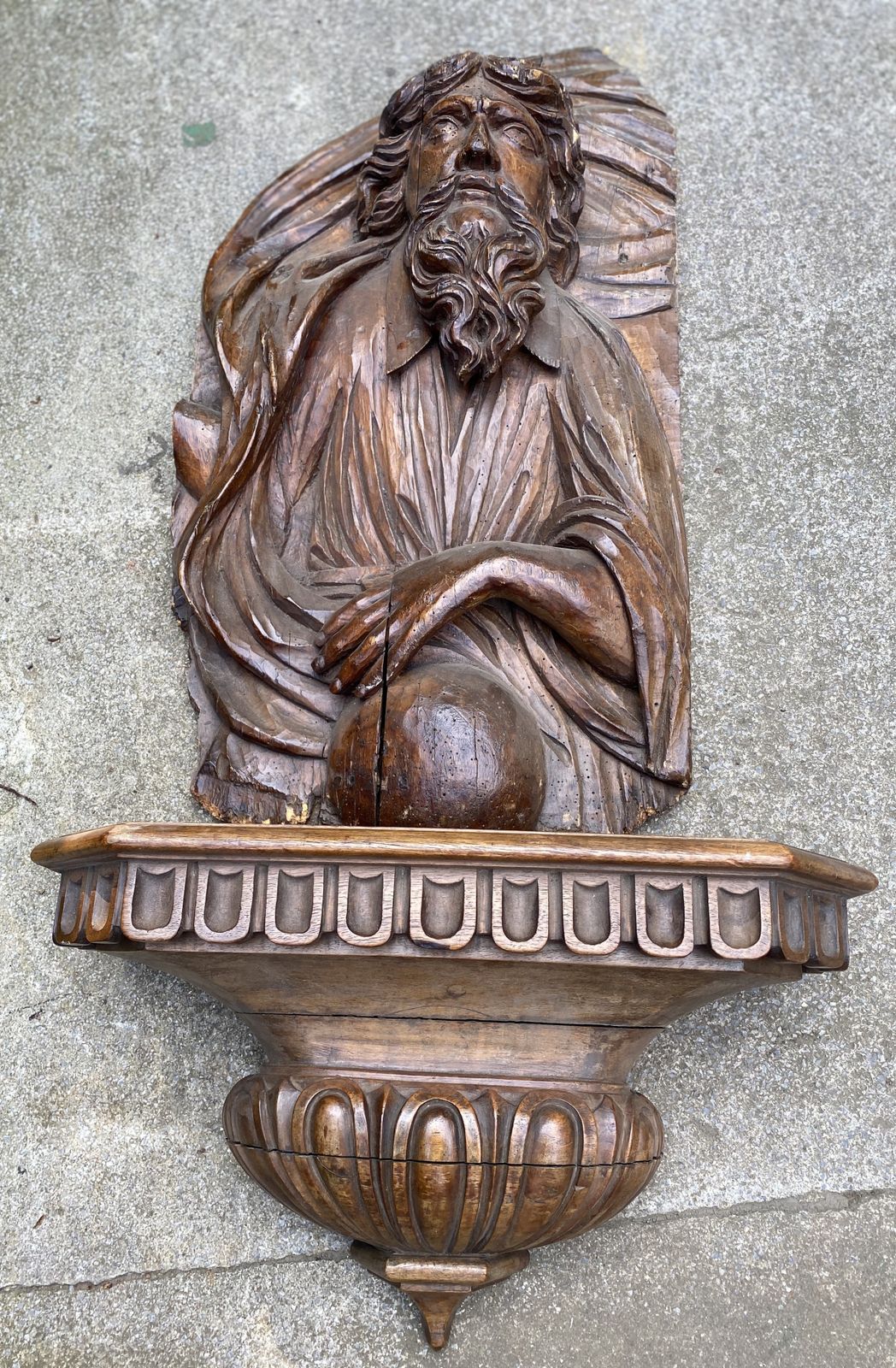 Large C17th Carved Walnut Figure Of God The Father With Orb photo Art