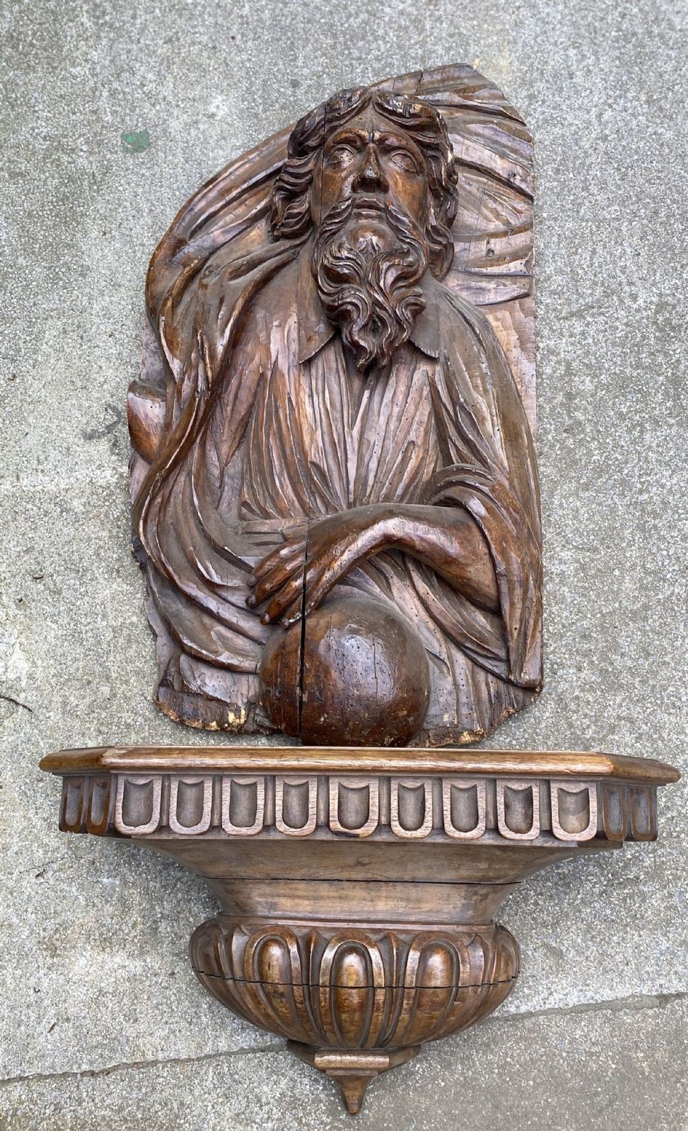 Large C17th Carved Walnut Figure Of God The Father With Orb photo 1750.0