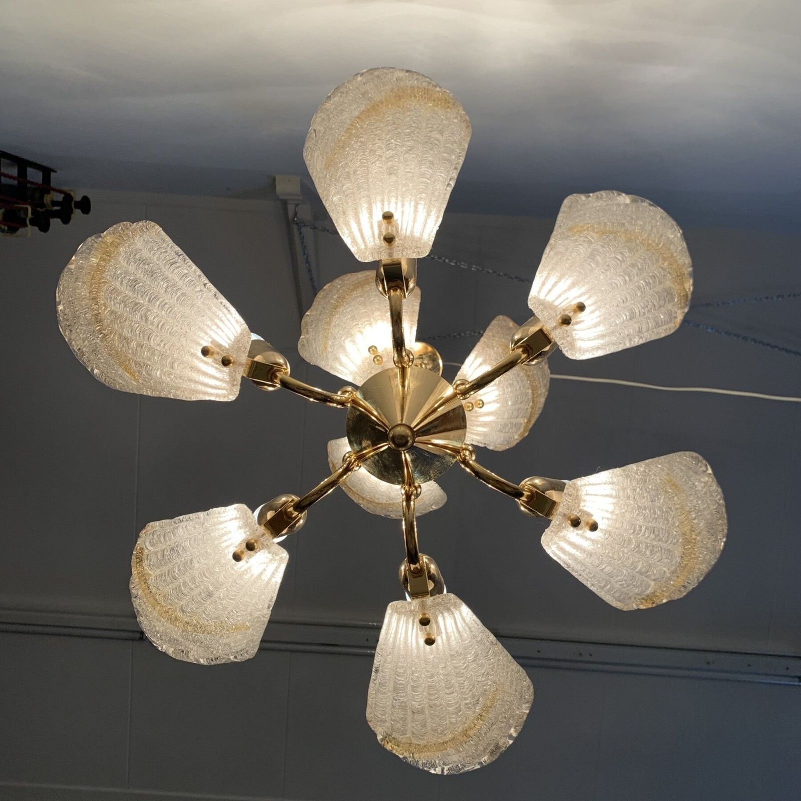 Large Italian Murano Glass Chandelier Hollywood Regency Design , 1970’s photo for sale
