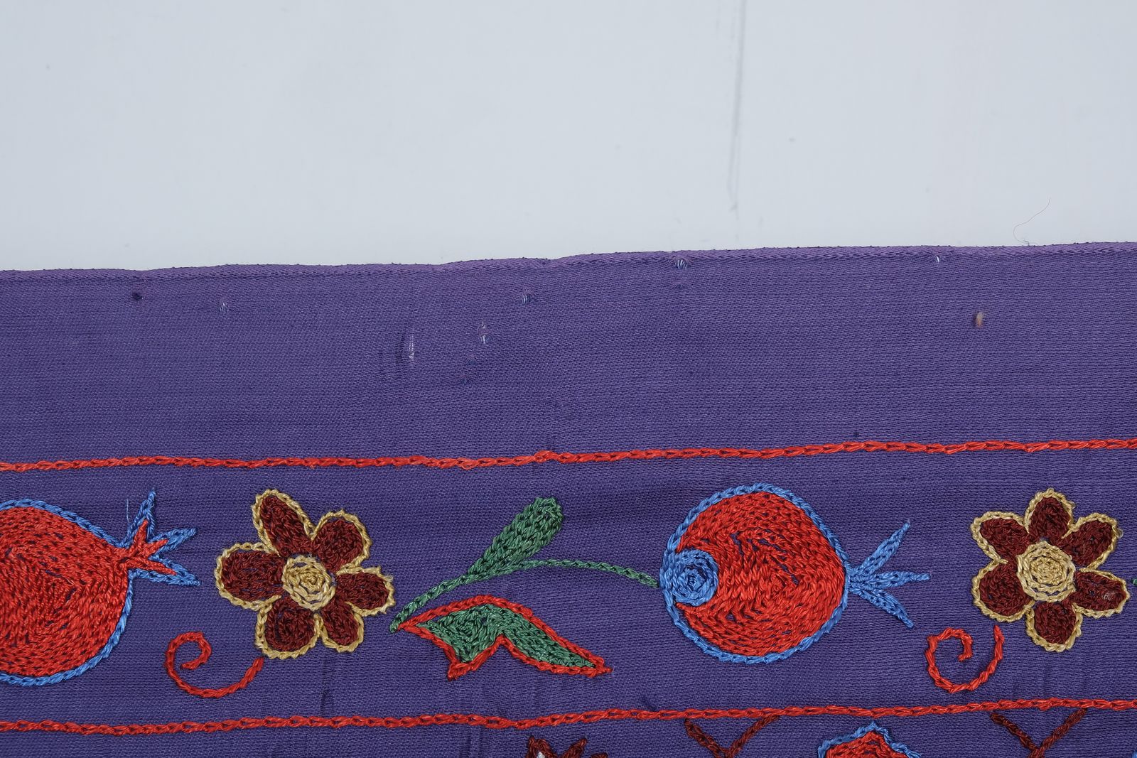 Silk Purple Suzani  Runner, Colourful Suzani Wall Hanging And Tablecloth, Hand Embroidered Ethnic Bed Cover 3'5'' X 6'4' photo for sale