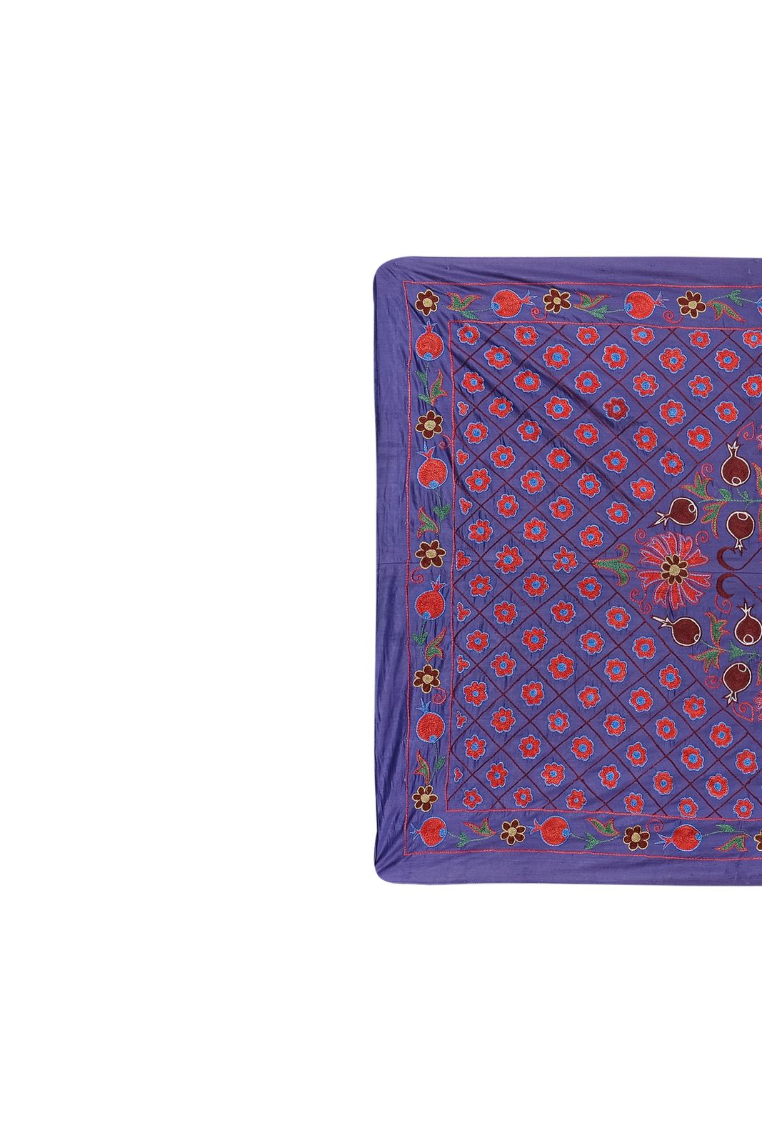 Silk Purple Suzani  Runner, Colourful Suzani Wall Hanging And Tablecloth, Hand Embroidered Ethnic Bed Cover 3'5'' X 6'4' photo vinterior