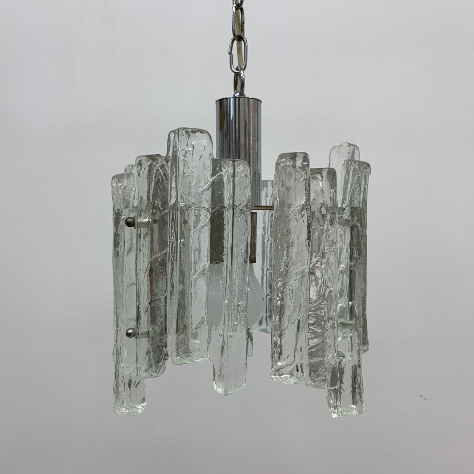 Hanging Lamp In Frosted Ice Glass By J. T. Kalmar For Kalmar Franken Kg, 1960s