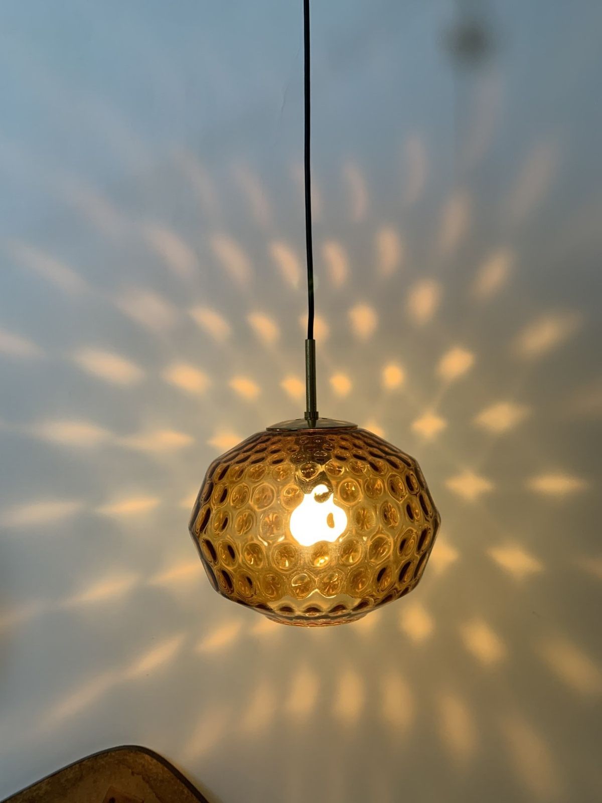 photo vinterior Limburg Glashutte Glass Hanging Lamp , 1970’s Mid Century Design Lamp Germany