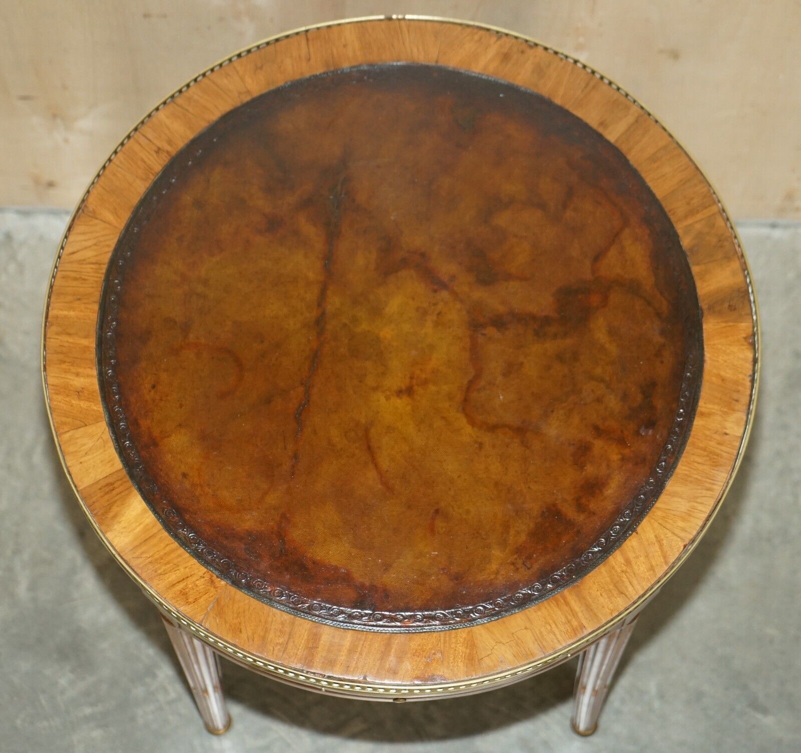 Restored Antique Napoleon III Occasional Table Brown Leather Top Butlers Trays photo buy