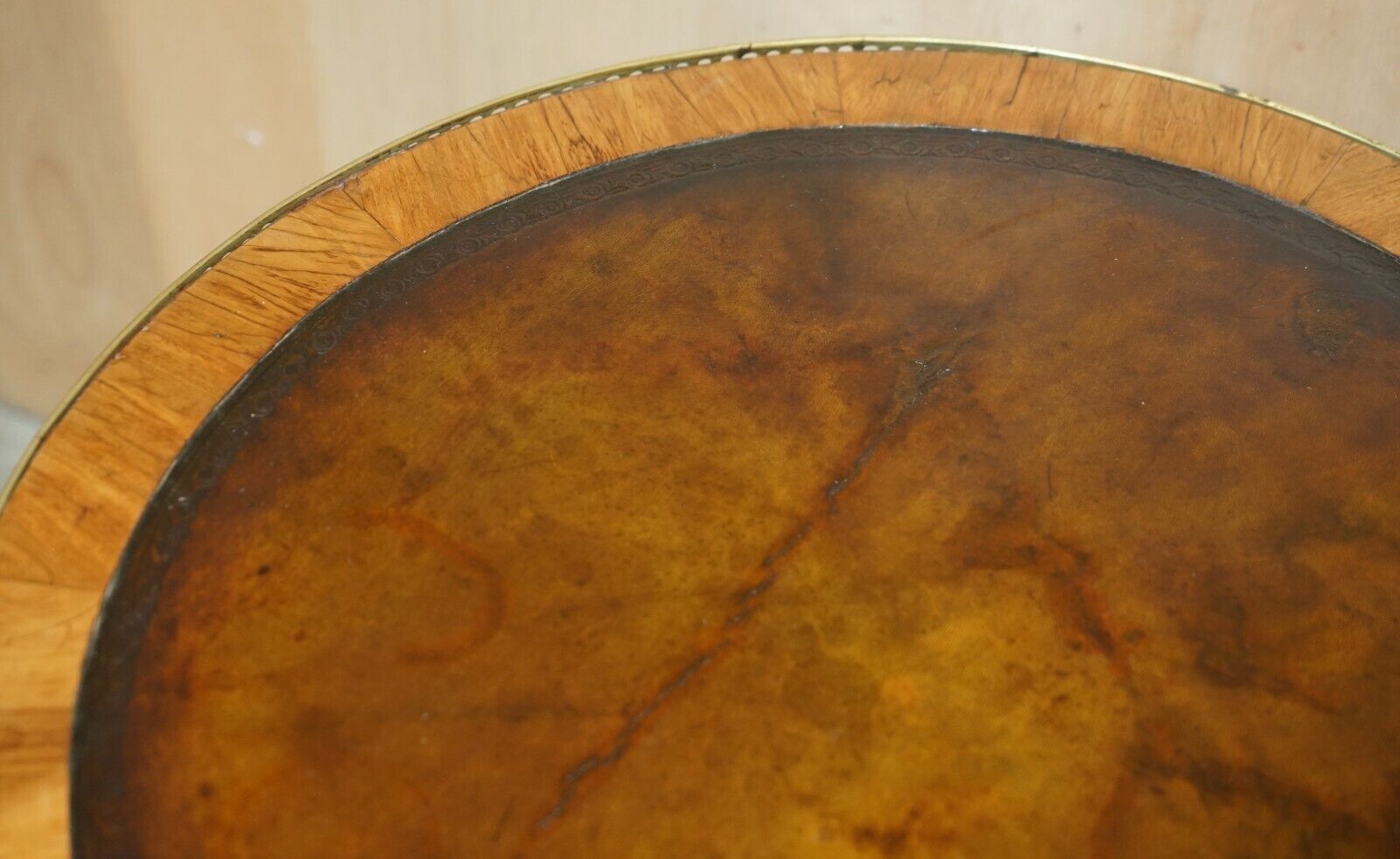 Restored Antique Napoleon III Occasional Table Brown Leather Top Butlers Trays photo vintage