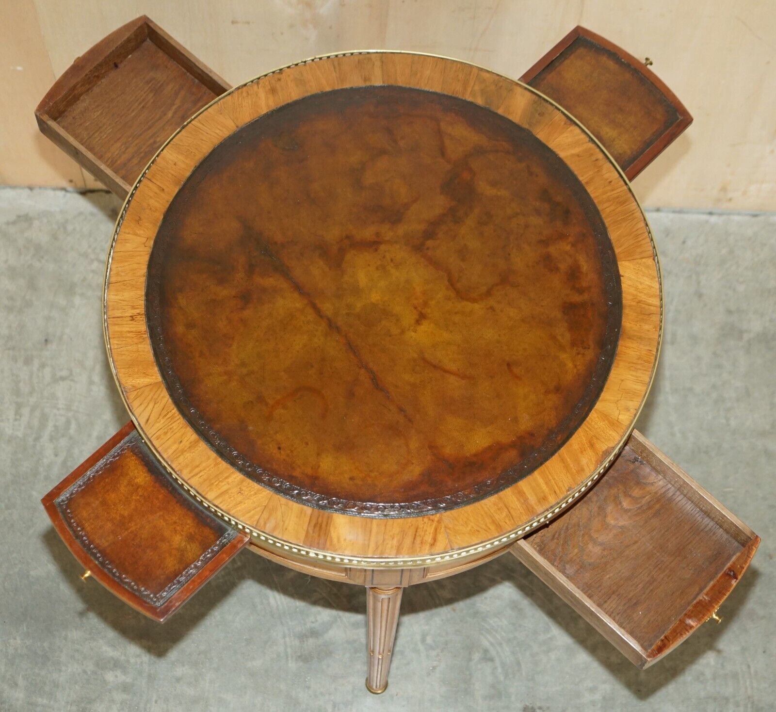 photo for sale Restored Antique Napoleon III Occasional Table Brown Leather Top Butlers Trays