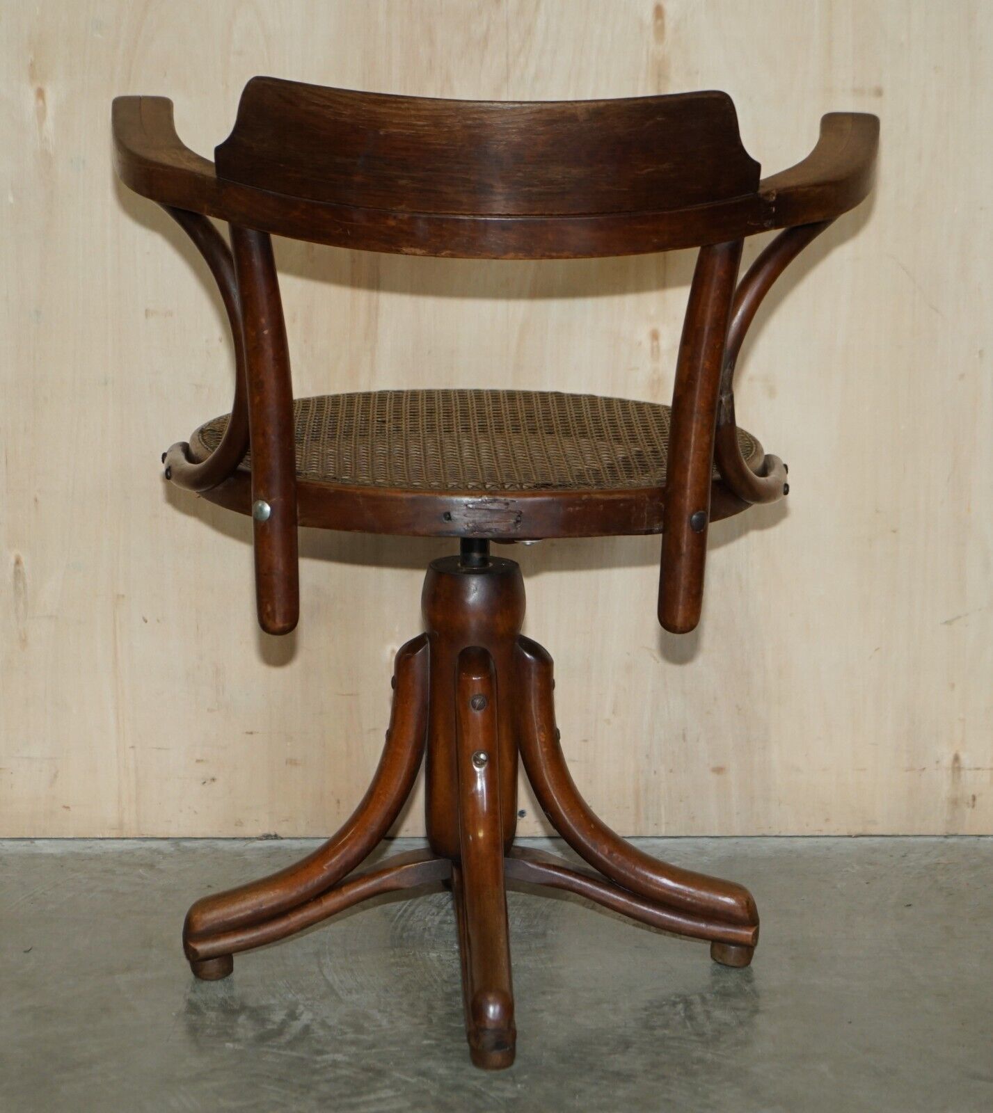 Furniture Original Antique Thonet Swivel Bergere Desk Captains Armchair Model Number 3 photo