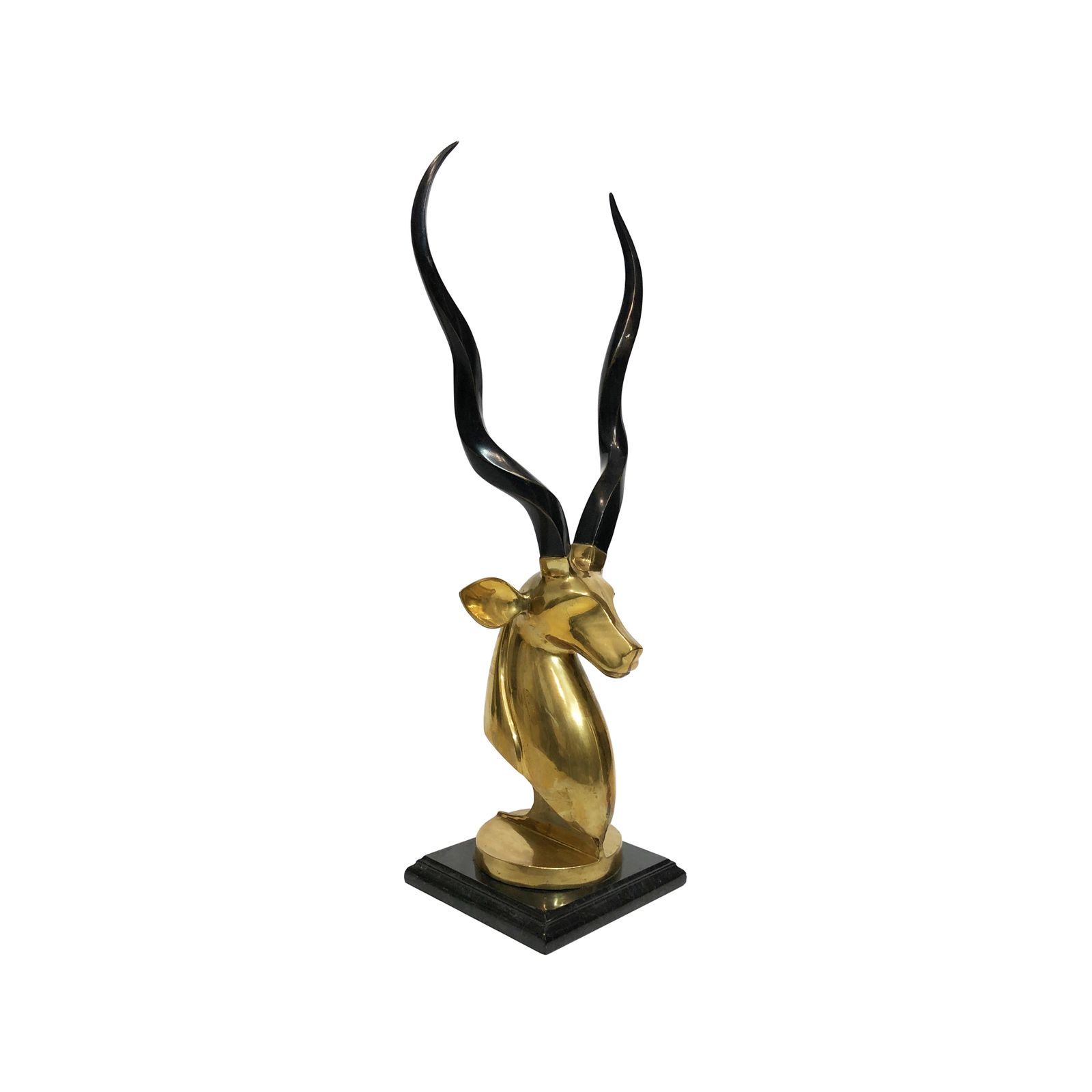 Brass Antelope Head Sculpture 1970s Kudu Hollywood Regency Karl Springer Horns