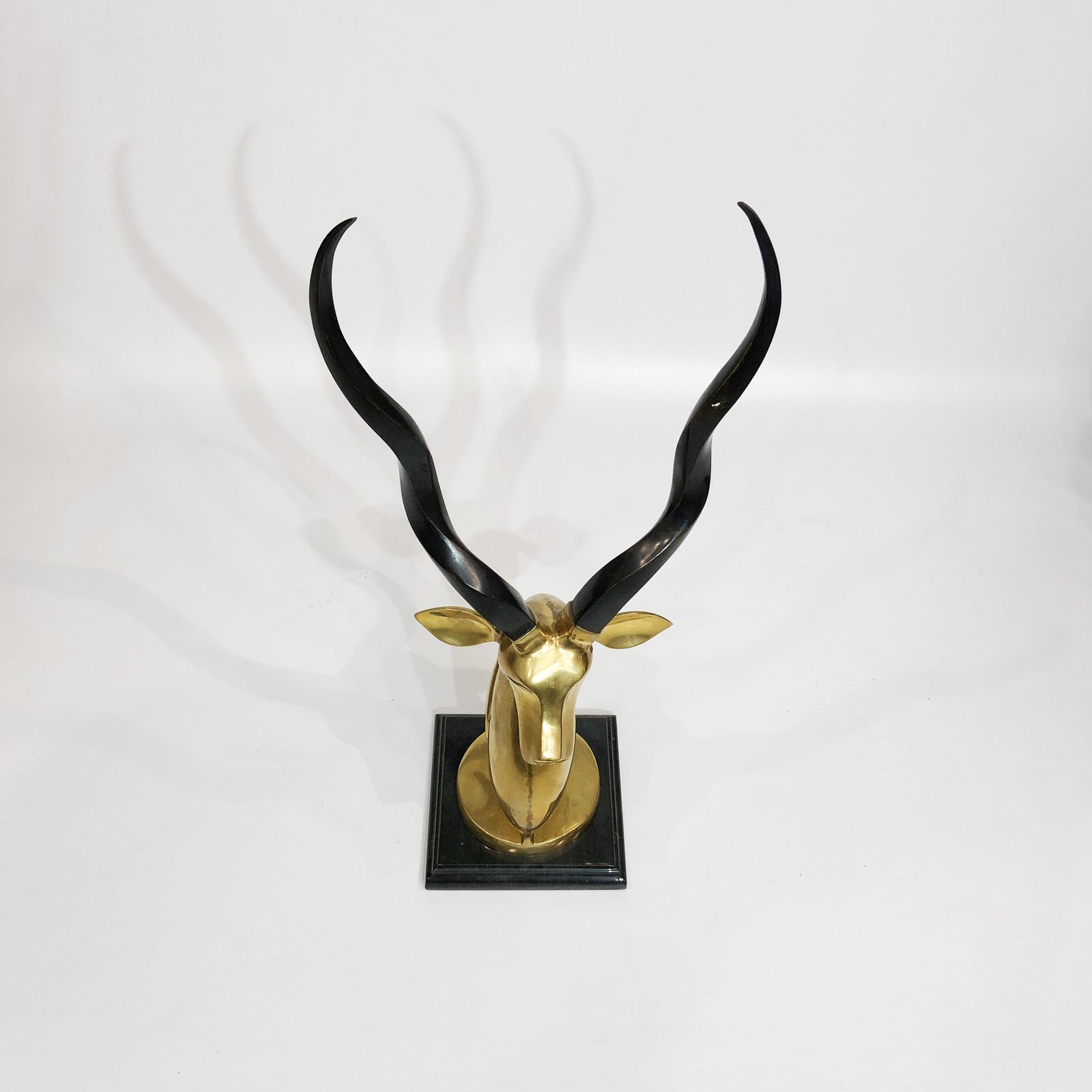 Brass Antelope Head Sculpture 1970s Kudu Hollywood Regency Karl Springer Horns photo furniture