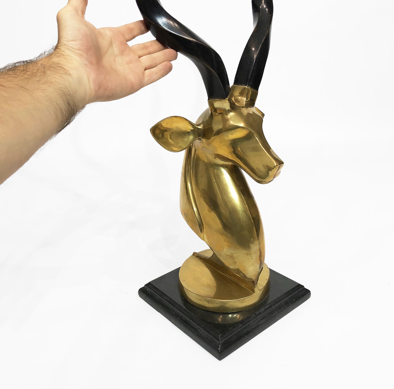 photo buy Brass Antelope Head Sculpture 1970s Kudu Hollywood Regency Karl Springer Horns