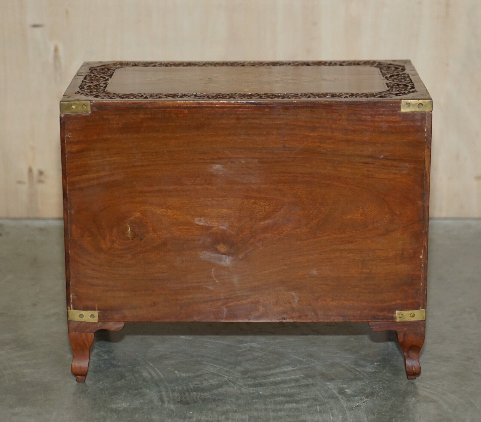 photo furniture Small Antique Anglo Indian Military Campaign Brass Side Table Tea Chest Drawers